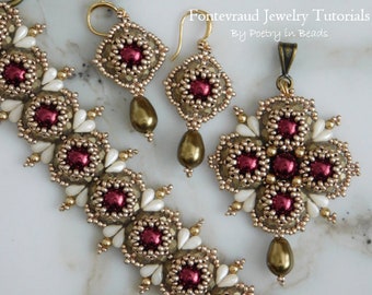 3 Beading Tutorials, Fontevraud Jewelry Tutorials, Dropduo, Pendant Earrings Bracelet Tutorials, Seed Beads, Medieval Jewelry, Beadweaving,