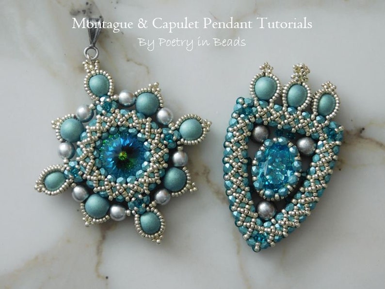 2 Beading Tutorials, Montague and Capulet Tutorials, Pendant Tutorials, Medieval Jewerly, Shakespeare Jewelry, Swarovski, Czechmates Beads image 2
