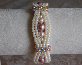 Beaded Bracelet Tutorial, Emma Bracelet Tutorial, Instructions, Jewelry, Swarovski Pearl, Bicone, Seed bead, Beadweaving, DIY, PDF