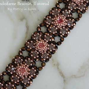 Gioielli con perline, Tutorial bracciale Lindisfarne, Tutorial perline, Modello perline, Swarovski Chaton, Firepolish, Perline di semi, Tessitura di perline