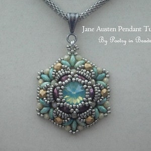 Jewelry Tutorial, Jane Austen Pendant Tutorial, Jewelry Making, Pendant Pattern, 10mm Rivoli, Seed Beads, Superduo, Jewelry Making, PDF zdjęcie 1