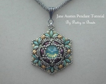 Jewelry Tutorial, Jane Austen Pendant Tutorial, Jewelry Making, Pendant Pattern, 10mm Rivoli, Seed Beads, Superduo, Jewelry Making, PDF