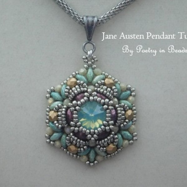 Jewelry Tutorial, Jane Austen Pendant Tutorial, Jewelry Making, Pendant Pattern, 10mm Rivoli, Seed Beads, Superduo, Jewelry Making, PDF