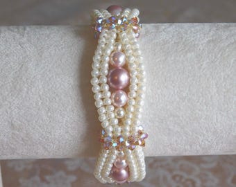 Beaded Bracelet Tutorial, Emma Bracelet Tutorial, Instructions, Jewelry, Swarovski Pearl, Bicone, Seed bead, Beadweaving, DIY, PDF