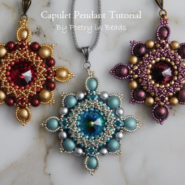 Beading Tutorial, Capulet Pendant Tutorial, Beading Pattern, Renaissance Necklace Tutorial, Swarovski Rivoli, Beadweaving Tutorial, PDF