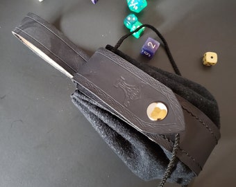 black leather dice bag, coin pouch, Larp drawstring bag, leather handmade bag