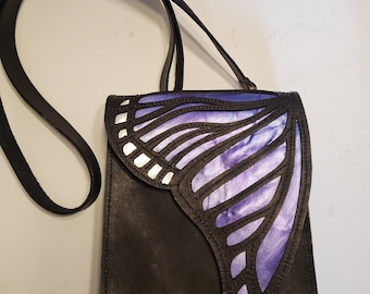 Butterfly purse, fairy bag, boho crossbody, Renfaire, Larp, Leather, book satchel