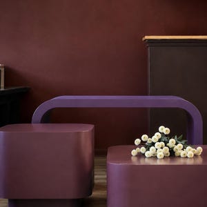 Vintage 1980s Postmodern Plum Waterfall 3-Piece Coffee Table Set |  Console & Side Table | Ships Free