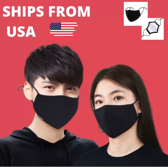 Reusable 3 Layer Protective Black Face Mask Washable Etsy