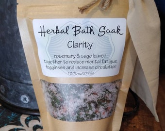 Herbal Bath Soak, Clarity bath salts, rosemary, sage, herb bath, therapeutic bath, menopause bath, mental fatigue bath, epsom bath, soothe