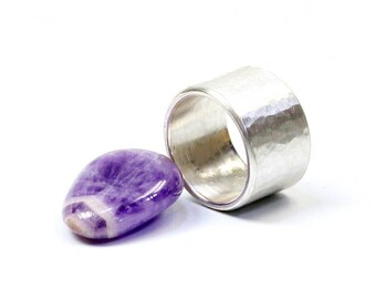 Wide strong Bandring forged, hammer blow, size 60, satin, sterling silver, forged ring, making, gift, Awschmuckart, handmade