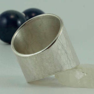 Wide forged ring with hammered finish, 925/000 silver, size 58, matt, polished, handmade, gift, production image 4