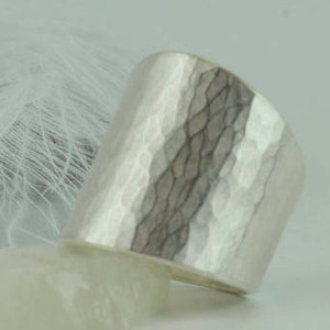 Wide forged ring with hammered finish, 925/000 silver, size 58, matt, polished, handmade, gift, production image 5