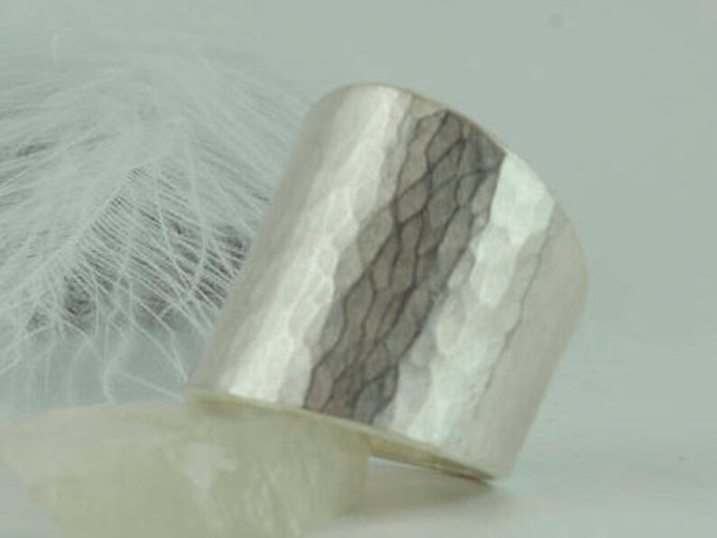 Wide forged ring with hammered finish, 925/000 silver, size 58, matt, polished, handmade, gift, production image 5