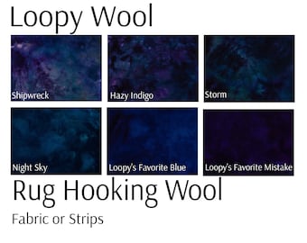 Deep Dark Blue Shades, Blue, Purple Rug Hooking Wool, 100% wool fabric and wool strips, hand dyed for rug hooking or wool applique
