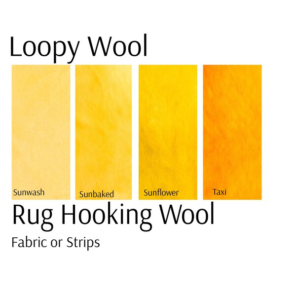 Yellow Rug Hooking Wool, 100% wool fabric and wool strips, hand dyed for rug hooking or wool applique