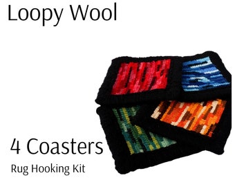 Rug hooking kit 4 Coasters, DIY, Craft Kit, rug hooking beginner kit