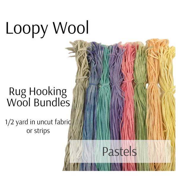Paquets de laine d’accrochage de tapis, pack de paquets mixtes, laine d’accrochage de tapis pastel, bandes coupées de 1/2 yard