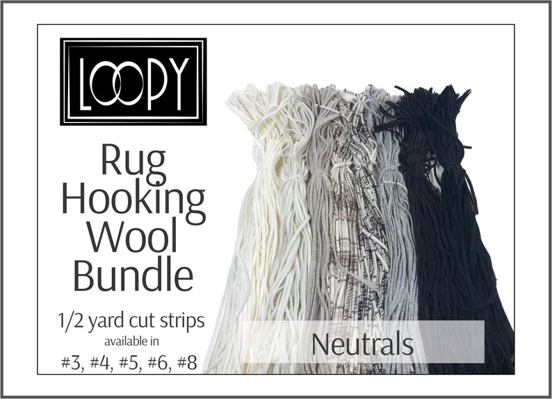 oatmeal wool black 12 yard cut strips Rug hooking wool bundles mixed bundle pack natural white Neutral rug hooking wool