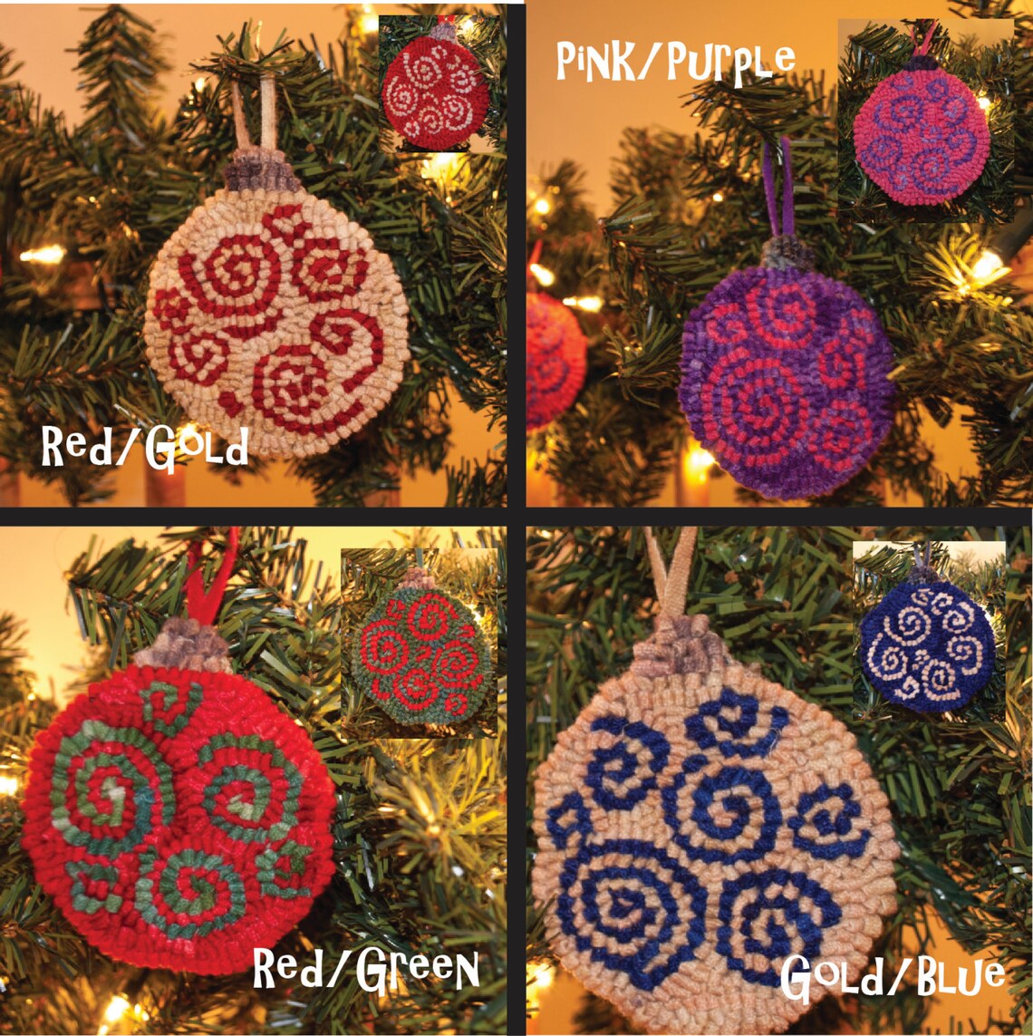 Rug Hooking Kit Christmas Tree Ornament Kit 4 Ornaments Etsy