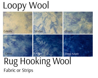 Sky Blue Rug Hooking Wool, 100% wool fabric and wool strips, hand dyed for rug hooking or wool applique