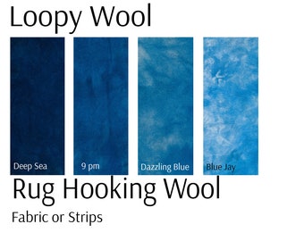 Dazzling Blue Rug Hooking Wool, 100% wool fabric and wool strips, hand dyed for rug hooking or wool applique
