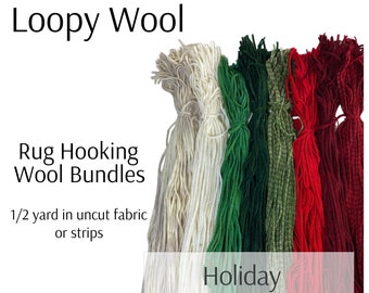 Rug hooking wool bundles, mixed bundle pack, Holiday Rug Hooking Wool, 1/2 yard cut strips