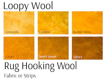 Sunshine Yellow Rug Hooking Wool, 100% wool fabric and wool strips, hand dyed for rug hooking or wool applique