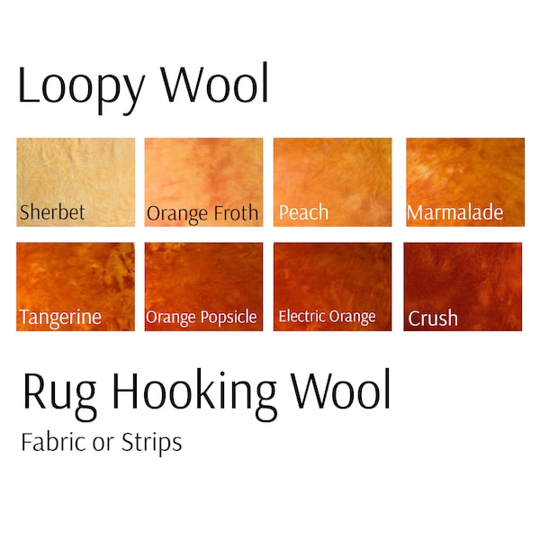 Orange Wool, Rug Hooking Wool Orange Shades, Bright Orange Light Dark Orange, Rug Hooking Wool