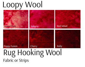 Red Rug Hooking Wool, 100% wool fabric and wool strips, hand dyed for rug hooking or wool applique