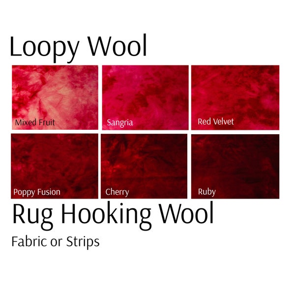 Red Rug Hooking Wool, 100% wool fabric and wool strips, hand dyed for rug hooking or wool applique