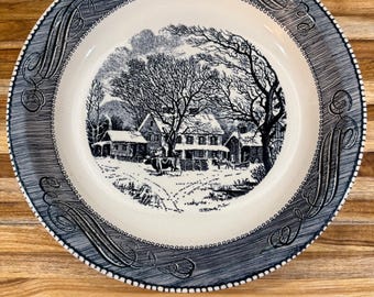 Vintage Currier & Ives “The old gristmill” pie dish