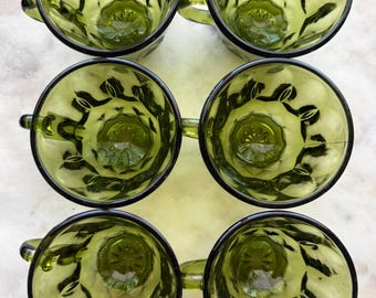 Vintage 1970s Avocado Green Glass Cups |  Set of 6 Fairfield teacups