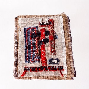 Upcycled Textile Art Brooch: Vintage Quilt & Denim Fabric Pin
