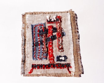 Upcycled Textile Art Brooch: Vintage Quilt & Denim Fabric Pin