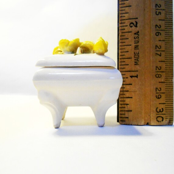 Mini Hand-Crafted Porcelain Yellow Rose Trinket Box: Ring Box, Artisan Signed, Friendship, Joy, Happiness