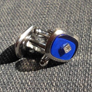 Vintage Anson Blue Cufflinks: Rhinestone Accent, Cosplay Accessory