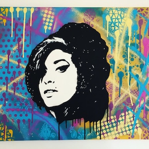 Amy Winehouse- Grafitti Style Colourful Canvas singer pop art Andy warhol