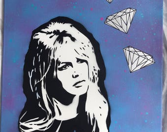 Bridget Bardot spray paint canvas bansky graffiti urban art diamonds