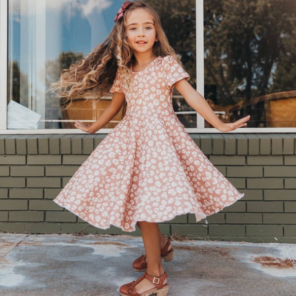 Girls Autumn Leopard Twirl Dress - Autumn Dress - Fall Dress - Birthday Dress - Thanksgiving Dress - Fall Girls Outfit - Leopard Dress