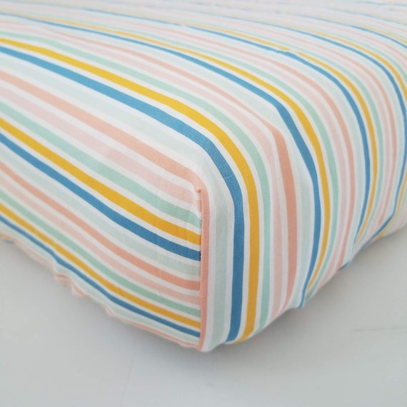 Striped Crib Sheet Bedding Modern Nursery Decor Baby Pastel