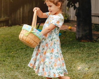 Spring Floral Print Twirl Dress - Easter Dress - Summer Dress - Birthday Dress - Toddler Dress - Flower Outfit - Flower Dress - Girls Dress