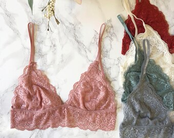Beautiful LACE BRALETTE floral lace bra lacy bralette wavy hem scalloped bralette spaghetti lined un padded sheer bralette