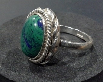 Sterling Silver 925 & Malachite Azurite Southwestern Ring Size 8