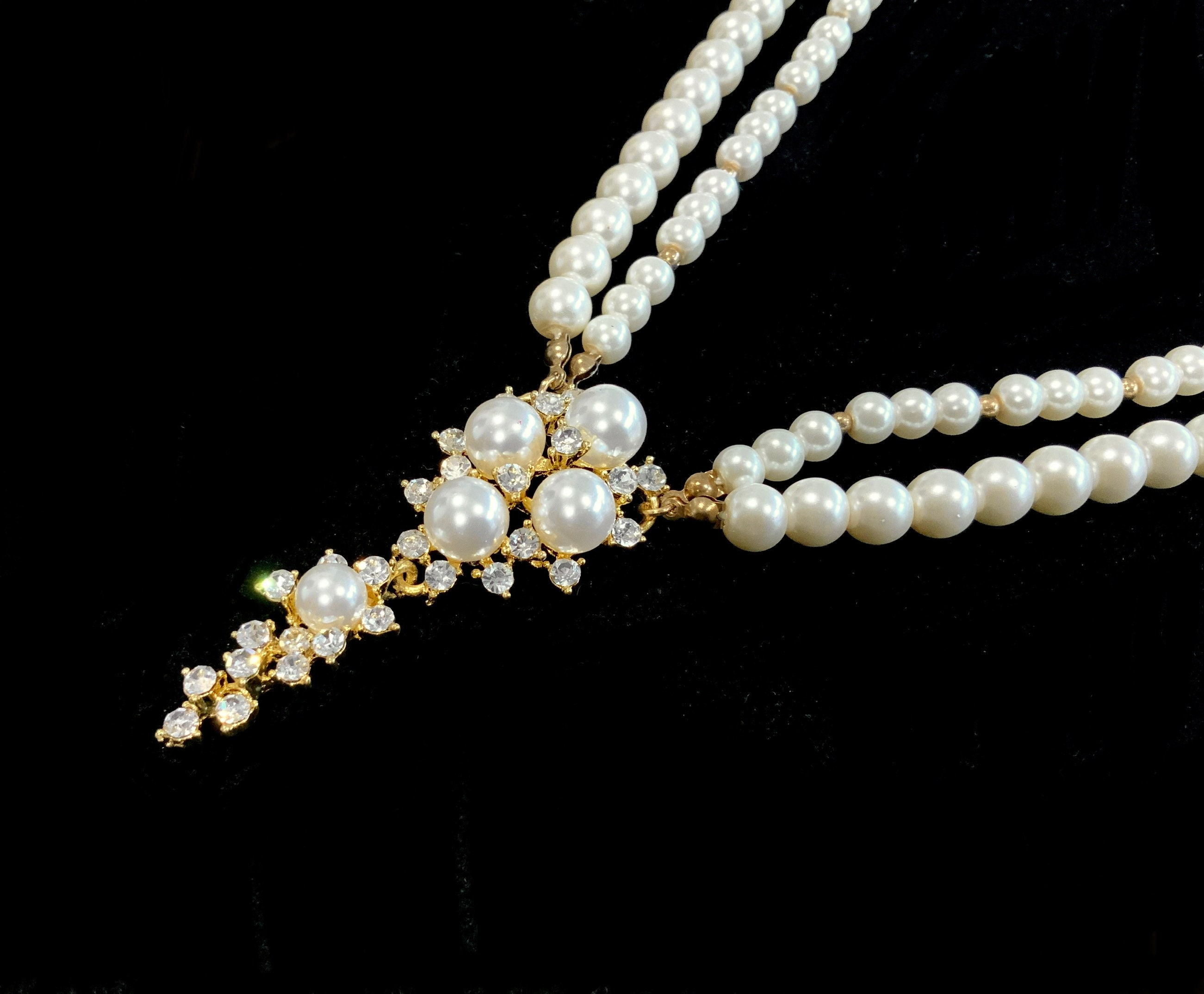 Vintage Ivory Double Strand Glass Pearl & Gold Necklace Etsy Australia