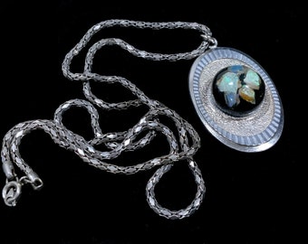 Vintage Machine Age Silver Opal Pendant Necklace