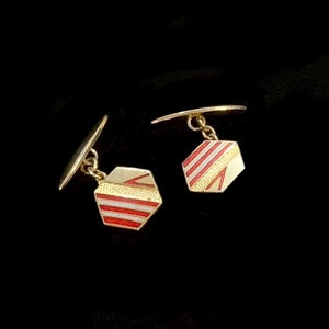 Art Deco Hexagonal Gilt & Enamel Cufflinks image 2