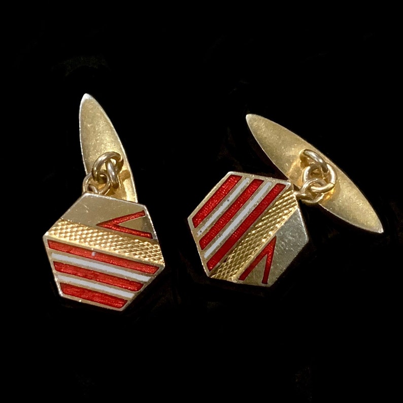 Art Deco Hexagonal Gilt & Enamel Cufflinks image 7