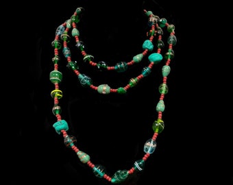 Vintage 180cm Handmade Art Glass Bead & Turquoise Continuous Necklace