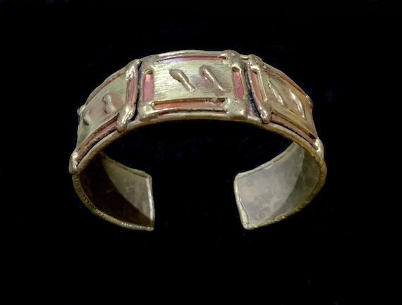 Vintage Brass & Copper Brutalist Cuff Bracelet - image 1